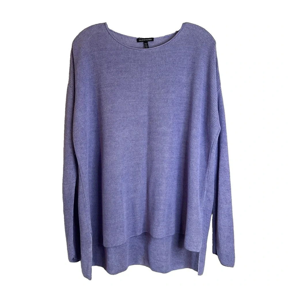 NWOT Eileen Fisher Purple Think 100% Organic Linen Sweater High Low Size S/P